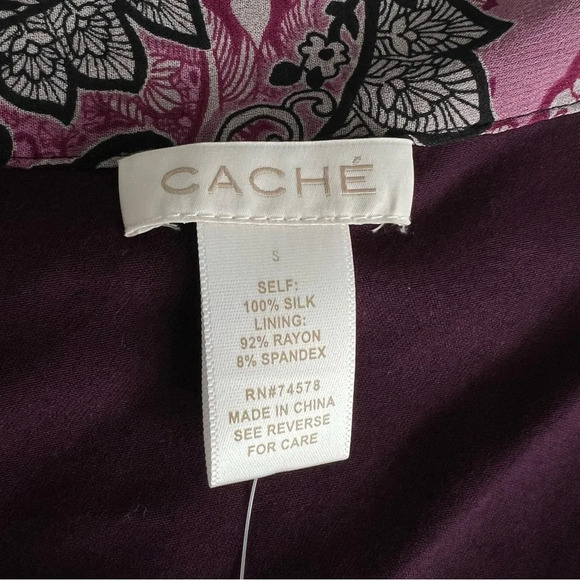 New Cache One Shoulder 100% Silk Embellished Top Paisley Print Size Small Beaded - Picture 10 of 16